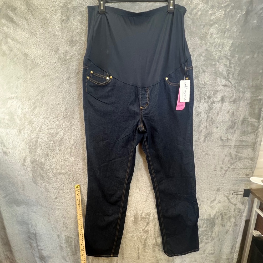 Oh! Mamma Maternity Jeans XL Dark Wash Rinse Full Belly Band Straight Leg NWT